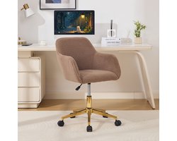 Intebiki bureaustoel - gaming stoel - ergonomische bureaustoel - bureaustoelen voor volwassenen - Teddy fleece stof - In hoogte verstelbaar - 360° draaibaar - Gouden poten - Geschikt voor kantoor en thuiswerkplek - Khaki