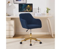 Intebiki bureaustoel - gaming stoel - ergonomische bureaustoel - bureaustoelen voor volwassenen - Teddy fleece stof - In hoogte verstelbaar - 360° draaibaar - Gouden poten - Geschikt voor kantoor en thuiswerkplek - donkerblauw