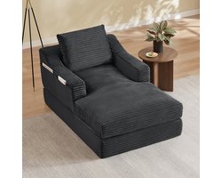 Intebiki Chaise longue - Corduroy - Fauteuil - Eenpersoonsbank - Met rugkussen - Geen montage nodig - Donkergrijs
