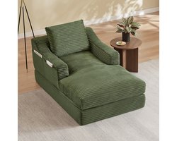 Intebiki Chaise longue - Corduroy - Fauteuil - Eenpersoonsbank - Met rugkussen - Geen montage nodig - Groen