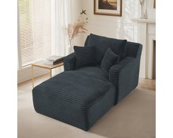 Intebiki Chaise longue - Fauteuil - Corduroy - Eenpersoonsbank - Met kussen - Geen montage nodig - Donkergrijs