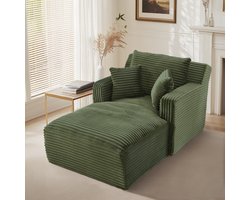 Intebiki Chaise longue - Fauteuil - Corduroy - Eenpersoonsbank - Met kussen - Geen montage nodig - Groen