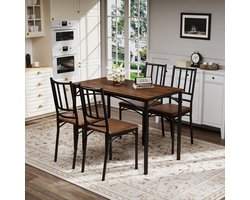 Intebiki eetkamerstoelen – 110×60×76.5 eettafel - eetkamerstoelen set van 4 – eetkamerset – inclusief barkrukken - metalen poten – eettafel stoelen – geschikt voor keuken en eetkamer - zwart