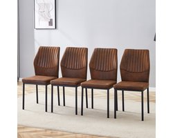 Intebiki eetkamerstoelen - stoelen - eetkamerstoelen set van 4 - keukenstoelen - eetkamerstoel - metaal & kunstleer - zithoogte 48 cm - Bruin