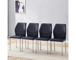 Intebiki eetkamerstoelen - stoelen - eetkamerstoelen set van 4 - keukenstoelen - eetkamerstoel - metaal & kunstleer - zithoogte 48 cm - zwart