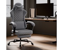 Intebiki ergonomische bureaustoel - Met lendensteun en hoofdsteun - In hoogte verstelbare gamestoel - bureaustoelen voor volwassenen - Met voetensteun, stalen onderstel en stille wielen - PVC - grijs