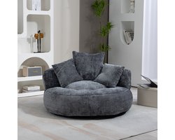 Intebiki fauteuil - loveseat - Zitzak Stoel - Corduroy Stof-gaming stoel - loungestoel - met Ergonomisch Ontwerp - 108 x 108 x 52 cm -Inclusief drie kussens - Geschikt voor slaapkamers en kantoren - grijs