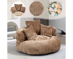 Intebiki fauteuil - loveseat - Zitzak Stoel - Corduroy Stof-gaming stoel - loungestoel - met Ergonomisch Ontwerp - 108 x 108 x 52 cm -Inclusief drie kussens - Geschikt voor slaapkamers en kantoren - Koffiebruin