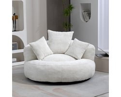 Intebiki fauteuil - loveseat - Zitzak Stoel - Corduroy Stof-gaming stoel - loungestoel - met Ergonomisch Ontwerp - 108 x 108 x 52 cm -Inclusief drie kussens - Geschikt voor slaapkamers en kantoren - wit
