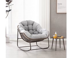 Intebiki fauteuil - schommelstoel tuin buiten - loungestoel - rotan tuinstoel - geschikt voor balkons, gangen, tuinen, achtertuinen en patio's - grijs