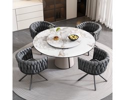 Intebiki Fluwelen eetkamerstoel - set van 4 - enkele lichte luxe draaistoel voor woonkamer of slaapkamer - vrijetijdsstoel met vier metalen steunpoten - grijs