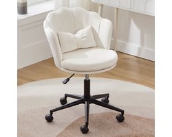 Intebiki Fluwelen Ergonomische Bureaustoel – Make-up Stoel Verstelbaar & Draaibaar met Gouden Onderstel – kaptafel stoel voor Slaapkamer, Thuiswerkplek en Salon - Beige