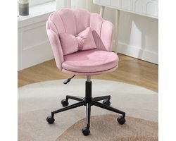 Intebiki Fluwelen Ergonomische Bureaustoel – Make-up Stoel Verstelbaar & Draaibaar met Gouden Onderstel – kaptafel stoel voor Slaapkamer, Thuiswerkplek en Salon - Roze