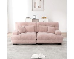 Intebiki Hoekbank voor de woonkamer - Tweepersoonsbank - Met 2 lendensteunkussens en 2 sierkussens - Inclusief verplaatsbare voetenbank voor extra comfort - Chenille stof - Duurzaam - 220x77x81 cm - roze fluweel