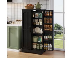 Intebiki keukenkast - keukeneiland - buffetkast - keukenkast organizer - 120 x 60 x 40 cm – met led – opbergkast – met verstelbare planken en deurrekken – geschikt voor de keuken, eetkamer of woonkamer – apothekerskasten – zwart