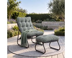 Intebiki loungestoel met poef 65 x 78 x 86 cm - terrasstoelen - ergonomische tuinstoelen - Met Voetenbank En Dikke Kussens - Geschikt voor woonkamer, slaapkamer of kantoor - lichtgroen