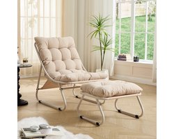 Intebiki loungestoel met poef 65 x 78 x 86 cm - terrasstoelen - ergonomische tuinstoelen - Met Voetenbank En Dikke Kussens - Geschikt voor woonkamer, slaapkamer of kantoor - Grijs