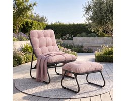 Intebiki loungestoel met poef - ergonomisch tuinstoelen - 65 x 78 x 86 cm - terrasstoelen - Geschikt voor woonkamer, slaapkamer of kantoor - Rose