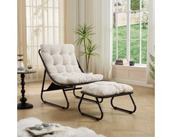Intebiki loungestoel met poef - ergonomisch tuinstoelen - 65 x 78 x 86 cm - terrasstoelen - Geschikt voor woonkamer, slaapkamer of kantoor - Wit