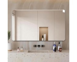 Intebiki spiegel - badkamerspiegel - wandspiegel - kappersspiegel - zonder verlichting - met afgeronde hoeken - metalen frame - gehard glas - badkamer spiegelkast - 60 x 100 cm - geschikt voor badkamers en toiletten