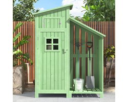Intebiki Tuinhuisje - Gereedschapsschuur - Opbergkast Breedte x Diepte x Hoogte: 124 x 46 x 174 cm - Ook geschikt voor kleine tuinen - Groen - (Houten tuinhuisje, 1 stuk, tuinhuis)
