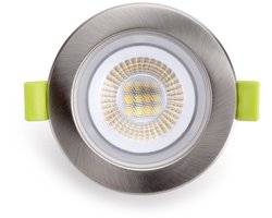 Integral LED inbouwspot Satijn Nikkel 5W 600lm 38º Instelbare Lichtkleur | zaagmaat 6.5cm | Dimbaar | IP65 | Geen fitting | Warm Wit-Koel Wit-Daglicht | 5 watt | 25.000 Branduren