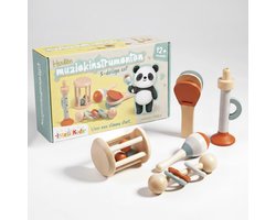 IntelliKids – Houten Muziekinstrumenten Set voor Kinderen | 5-delige Montessori Muziekset | Educatief Houten Speelgoed | Muziekspeelgoed Peuters & Kleuters