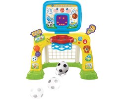 Interactieve multisport baby, meerkleurig, motorische structuur voor baby's, 2-in-1, voetbalkooi, basketbalmand met scorebord en ballonnen, cadeau voor kinderen vanaf 1 jaar