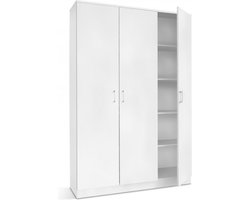 Interiax Kledingkast 'Amelie' - Opbergkast met 3 Deuren & 8 Legplanken | Wit | 180x120x40 cm