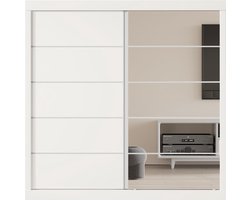 Interiax Kledingkast 'Mila' – Witte Schuifdeurkast met 1 Hanger, 4 Legplanken & Spiegel | 197.5x182.5x52.5 cm