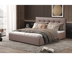 Interiax Morris Bed - Taupe PU leder - 160x200 cm - Inclusief Opbergkoffer