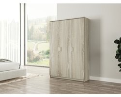 Interiax Opbergkast - Kledingkast 'Amelie' 3 deuren en 8 legplanken | Sonoma Eik | 180x120x40 cm