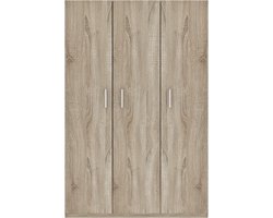 Interiax Opbergkast - Kledingkast 'Mila' - 3 Deuren & 8 Legplanken | Sonoma Eik | 180x120x42 cm