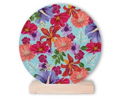 Interieur cirkel BOLD FLOWERS - Muurdecoratie - 20cm - Ronde wanddecoratie - met houten voetje