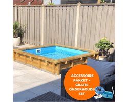Interline zwembad Bali 2,10 x 2,10m vierkant - Houten constructie - Op- en inbouw - Inclusief filterset - Inclusief ondertapijt - Gratis onderhoudsset