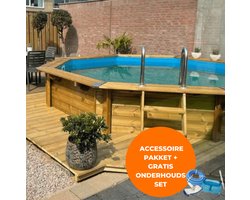 Interline zwembad Bali 3,55m rond - Houten constructie - Op- en inbouw - Inclusief filterset - Inclusief zwembadtrap - Gratis onderhoudsset