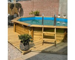 Interline zwembad Bali 4,40m rond - Houten constructie - Op- en inbouw - Inclusief filterset - Inclusief zwembadtrap - Gratis onderhoudsset