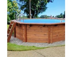 Interline zwembad Bali 5,30m rond - Houten constructie - Op- en inbouw - Inclusief filterset - Inclusief zwembadtrap - Gratis onderhoudsset