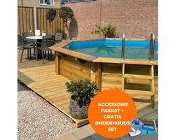 Interline zwembad Bali 6,55m rond - Houten constructie - Op- en inbouw - Inclusief filterset - Inclusief zwembadtrap - Gratis onderhoudsset