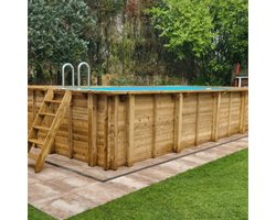Interline zwembad Bali 7,90 x 4,00m rechthoek - Houten constructie - Op- en inbouw - Inclusief filterset - Inclusief zwembadtrap - Gratis onderhoudsset