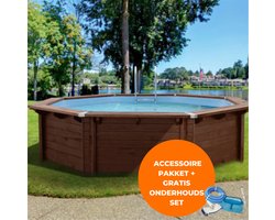 Interline zwembad Sumatra 5,30m rond - Houten constructie - Op- en inbouw - Inclusief filterset - Inclusief zwembadtrap - Gratis onderhoudsset