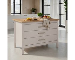 Interlink - kookeiland Piazza cachemire-warm wit en eik met 3 laden - 124x75cm