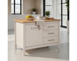 Interlink - kookeiland Piazza cachemire-warm wit en eik met 3 laden en 1 deur - 124x75cm