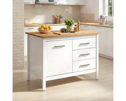 Interlink - kookeiland Piazza wit /eik met 3 laden en 1 deur - 124x75cm
