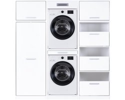 Interlink Lifestyle Studio Flow Wasruimtecombinatie Bundel 15 - Wit - 201 x 68 x 208 cm - Complete wasruimte met opbergkasten