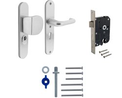 Intersteel Set voordeurbeslag ovaal: SKG3 veiligheidsbeslag ovaal 250x50mm greep/kruk kt55 met SKG2 slot 55pc aluminium F1