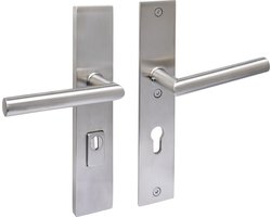 Intersteel SKG3 veiligheidsbeslag rechthoekig 250x50mm kruk/kruk Jura met veerconstructie profielcilindergat 72mm met kerntrekbeveiliging rvs
