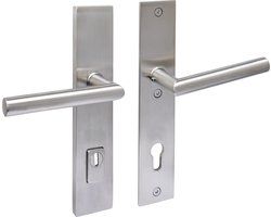 Intersteel SKG3 veiligheidsbeslag rechthoekig 250x50mm kruk/kruk Jura met veerconstructie profielcilindergat 92mm met kerntrekbeveiliging rvs