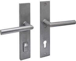 Intersteel SKG3 veiligheidsbeslag rechthoekig 250x50mm kruk/kruk Jura met veerconstructie profielcilindergat 92mm met kerntrekbeveiliging rvs getrommeld