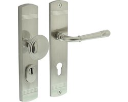Intersteel Voordeurbeslag Helena 239x50mm knop/kruk profielcilindergat 72mm met kerntrekbeveiliging nikkel mat